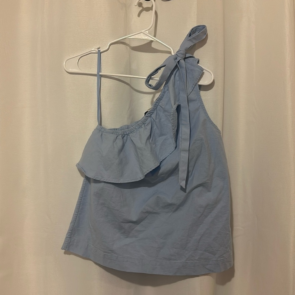Vineyard Vines one shoulder blue cotton‎ blouse size 2.